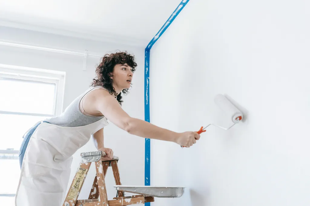 Painter and decorator working on interior