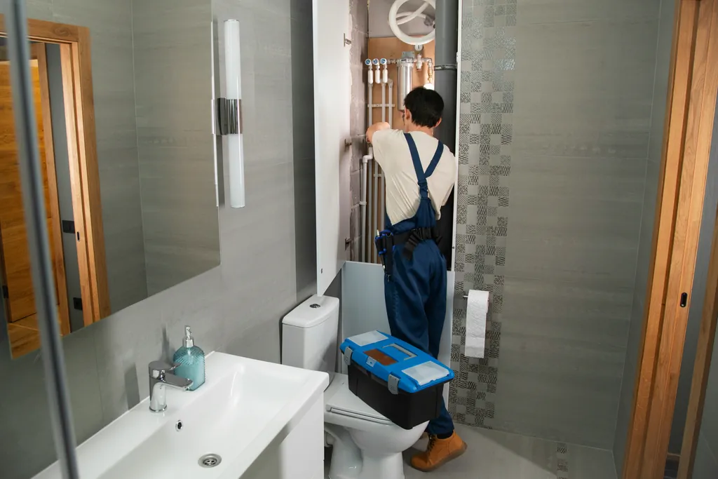 Plumber working on pipework
